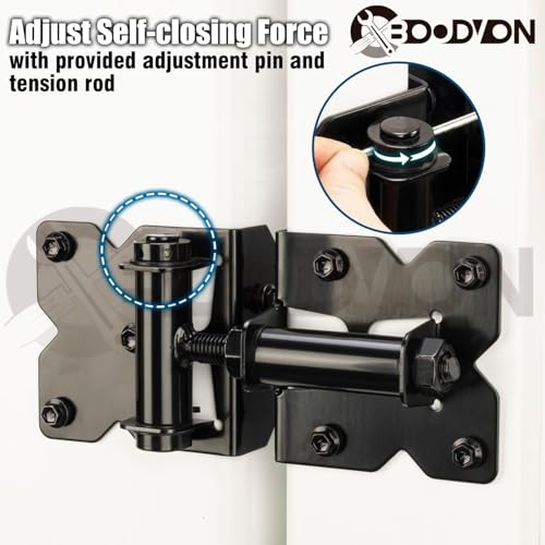 Self Closing Gate Hinges for Wooden Fences Gates, 90 Degree Adjustable Heavy Duty Gate Door Hinges Hardware Kit for Fence Gate, Vinyl gate, Pool gate and Outdoor Gates, 2 Pack, Non-Weld Black Finish