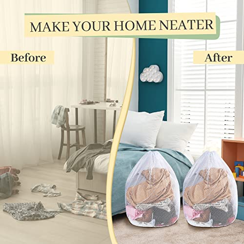 20 Pcs Mesh Laundry Bags Bulk with Drawstring 20 x 24'' White Heavy Duty Mesh Bag Machine Washable Sturdy Large Net Laundry Wash Bag for Dormitory College Apartment Travelling Camping