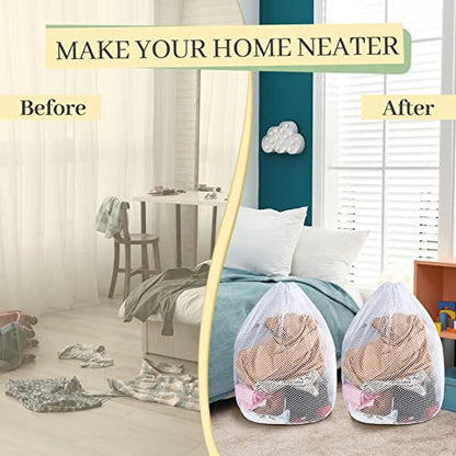 20 Pcs Mesh Laundry Bags Bulk with Drawstring 20 x 24'' White Heavy Duty Mesh Bag Machine Washable Sturdy Large Net Laundry Wash Bag for Dormitory College Apartment Travelling Camping