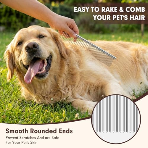 WRW 4 Pack Dog Comb, Metal Comb for Dog Cat Pet | Stainless Steel Dog Combs Flea Comb with Rounded Teeth for Grooming Matting, Poodle Comb for Long and Short Hair Pets