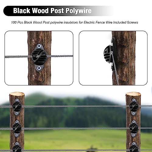 EATAKWARD 100 PCS Electric Fence Insulator with Screws, Black Wood Post polywire insulators, Hemispherical Insulators for Electric Fence Intermediate Bearing Rod, Black, PP