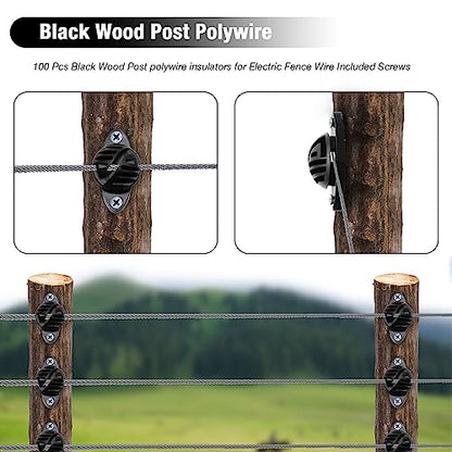 EATAKWARD 100 PCS Electric Fence Insulator with Screws, Black Wood Post polywire insulators, Hemispherical Insulators for Electric Fence Intermediate Bearing Rod, Black, PP