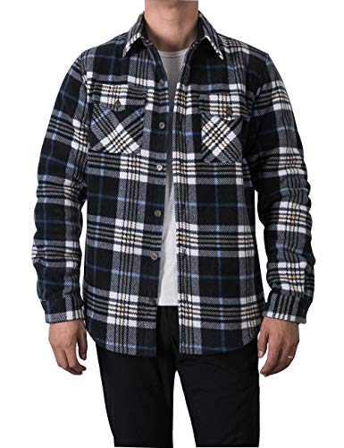 ZENTHACE Men's Warm Sherpa Lined Plaid Shirt Jacket - color: Navy/Beige, size: Medium