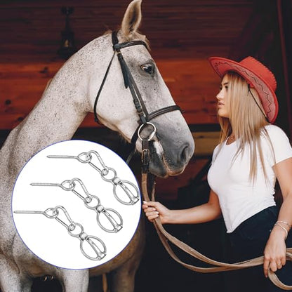 Lemecima 3 Sets Horse Tie Ring with Eye Bolt and Snaps Saddle, Heavy Duty Carbon Steel Horse-Tack Training Equipment - Safe Blocker Ring Horse Accessories and Supplies (Silver)