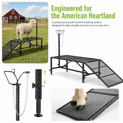 Livestock Trimming Chute, 650 LBS Goat Milking Stand with Ramp, Black - color: Black + Ramp