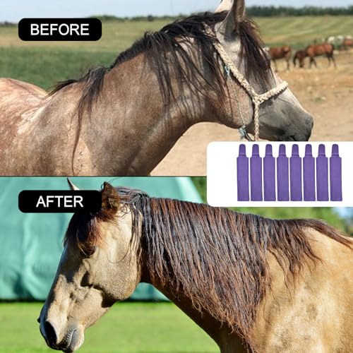 8 Pcs Horse Mane Bags - Mane Bags for Horses Protect Equine Mane from Sun, Wind, Dirt - Prevents Tangles, Breakage & Rubbing Out - Durable Nylon - Washable & Easy Use (Purple) - color: Purple