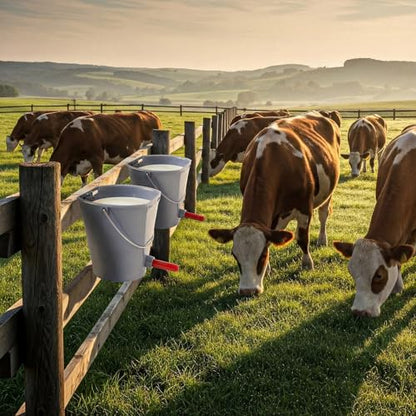 Sawysine 3 Pcs 8.45 Quart Calf Nursing Bucket, Single Teat Feeder with Metal Hanger, Hanging Calf Pail with Nipple Livestock Feeder for Over The Fence, Stall, Barn, Cowshed/Cattle Housing - color: Single Teat