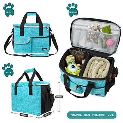 PetAmi Dog Travel Bag Organizer, Pet Supplies Diaper Tote, Teal Blue Medium - color: Sea Blue, size: Medium - 14.5"L x 8"W x 12.0"H
