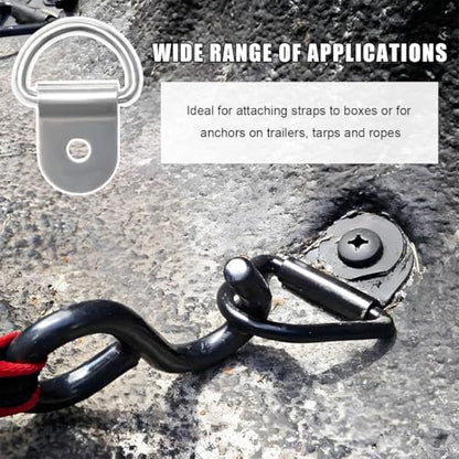 10PCS Small Steel D-Ring Tie Downs, Heavy Duty D Ring Tie Downs Strap Anchor Lashing Rings, Steel Tie-Down Hooks for Loads on Case Truck Cargo Trailers RV Boats, Car Accessories (Silver) - color: Silver, 10pcs
