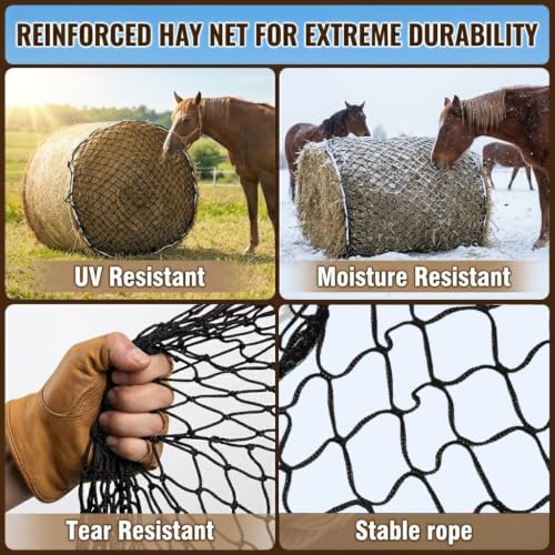 6x6ft Round Bale Hay Net Heavy Duty Knotless Slow Feeder Forage Mesh