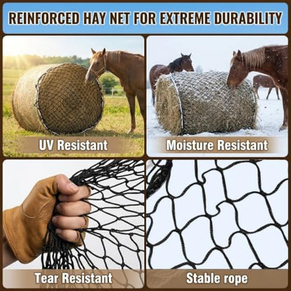 6x6ft Round Bale Hay Net Heavy Duty Knotless Slow Feeder Forage Mesh