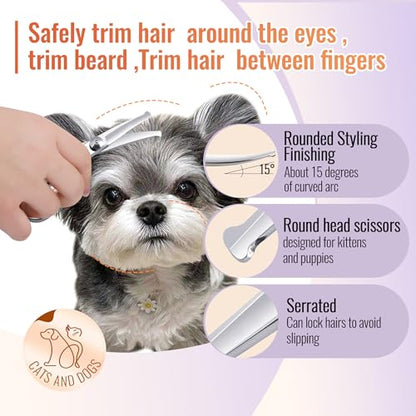 Dog Grooming Scissors: 4.75" Pet Curved Shears Made of Advanced JP440C Stainless Steel Alloy for Trimming Dogs Cats and Other Pets Face and Paws - style: Curved