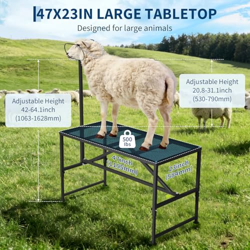 Adjustable Goat Milking Stand 47x23in 500LBS Capacity Heavy Duty | Headpiece & Nose Loop, Height Adjustable, Multi-Purpose