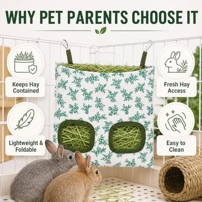 Rabbit Hay Feeder, Guinea Pig Hay Holder & Bunny Hay Feeder – Durable Hanging Hay Bag for Rabbits Chinchillas Guinea Pigs Bunnies – Chew-Resistant Hay Holder for Small Animals (Green) - color: Green