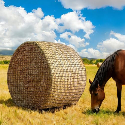 Heavy Duty Slow Feed Hay Net for Horses, 5x5x5 Ft Round Bale Hay Feeder Net - size: 5x5 Ft