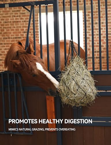 Tackmore 2pcs 36’’ Length Slow Feed Hay Nets for Horses & Livestock Easy to Hang Hay Bags for Horses with Drawstring Closure-Black 4" (Fast Feed) - size: 4.0"