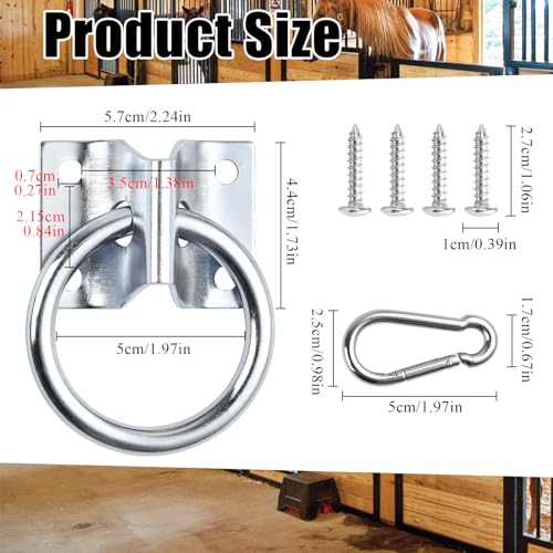 10 Pcs Cross Tie Ring Set, Horse Trailer Tie Ring with 10 Spring Snap Hook and 40 Screws, Tie Down Ring for Stall, Trailer, Barn, Racetrack, Pasture