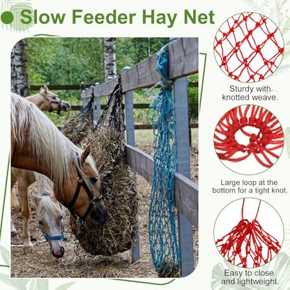 Slow Feeder Hay Net, 40" Length 2" Holes Strong Load-Bearing, Nylon Slow Feed Bag Hay Feeder, (Red, 1 Pcs), Intended for Horses/Goats/Trailer/Stall - color: Red