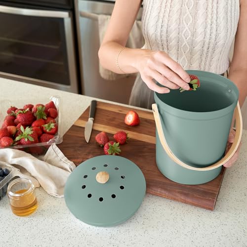 Beautiful Kitchen Compost Bin with Smell Proof Lid for Your Countertop - color: Sage