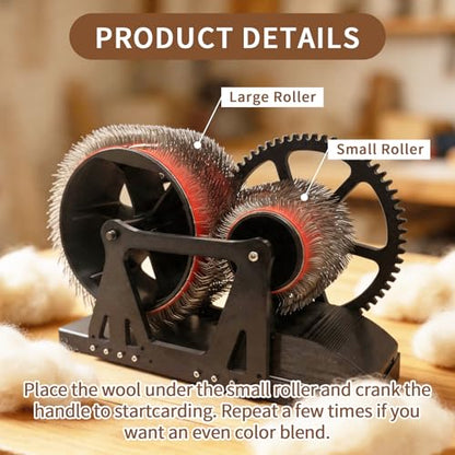 Wool Combing Machine, Wool Drum Carder Fiber Carding Machine with Hand Crank Remove Fiber Impurities Fast Color Mixing, Wool Blending Wheel for DIY Craft Make Felt Animals, Handmade