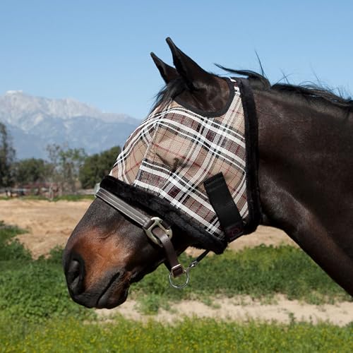 Kensington Fly Mask with Fleece Trim for Horses — Protects Face and Eyes Helps Block Sun Rays While Allowing Full Visibility — Breathable and Non Heat Transferring - color: 121 - Deluxe Black