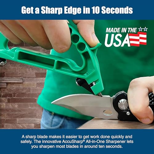 AccuSharp All-in-One Sharpener, All Purpose Sharpener for Knives, Scissors, Garden Tools, Sharpens & Restores Serrated Knives, Cleavers, Axes, Machete, Green - color: Green