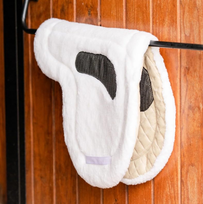 EquiFit Essential Hunter Pad – Quilted Saddle Pad with Contoured Shape, Non-Slip Lining & Durable Cotton Twill Top – White, Full Size - size: 17"