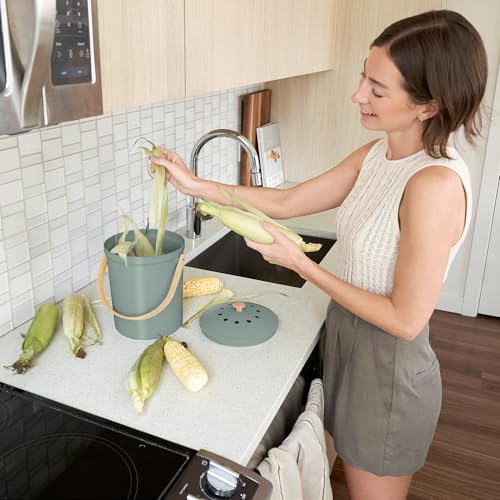 Beautiful Kitchen Compost Bin with Smell Proof Lid for Your Countertop - color: Sage