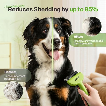Pecute Self-Cleaning Undercoat Rake for Dogs Cats with Thick Double Coats - color: Green