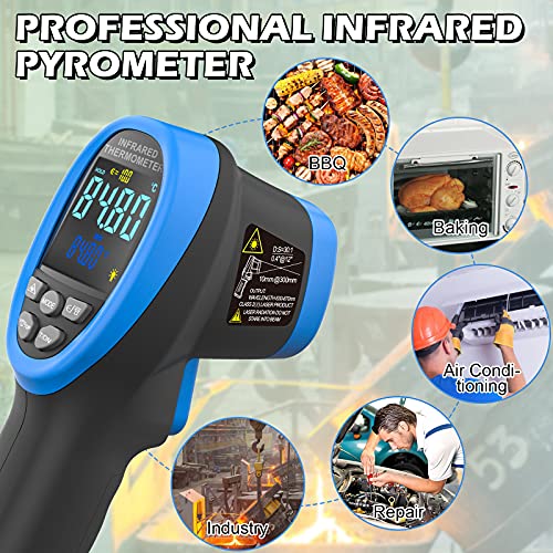 BTMETER BT-1500C Pyrometer Non Contact Laser Infrared Thermometer Measures -58℉ to 2732℉ (-50℃ ~ 1500℃) High Temp, IR Temperature Gauge with Color LCD (NOT for Human Temp) - color: BT-1500C Blue