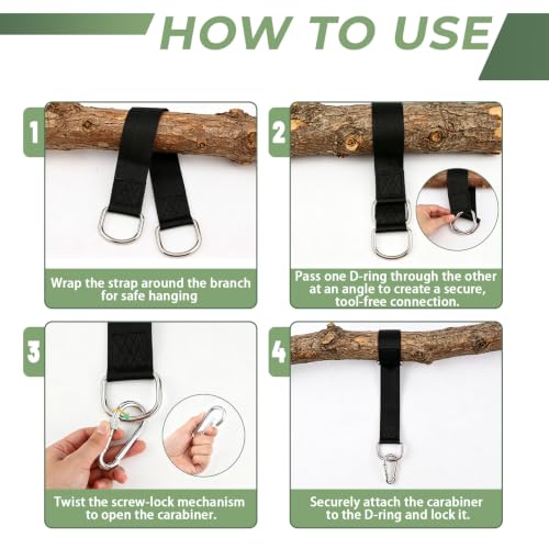 2 PCS Tree Swing Straps Hanging Kit with 2 Carabiners, 60cm / 1.97FT Length Tree Swing Hanging Straps Kit Perfect for Tree Swing Hammocks Punching Bag Gym Bar Chair Seat Outdoor - size: 1.97ft 2PCS
