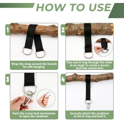 2 PCS Tree Swing Straps Hanging Kit with 2 Carabiners, 60cm / 1.97FT Length Tree Swing Hanging Straps Kit Perfect for Tree Swing Hammocks Punching Bag Gym Bar Chair Seat Outdoor - size: 1.97ft 2PCS