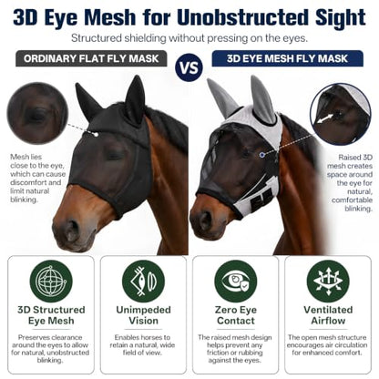 Breathable Horse Fly Mask with Ears and UV Protection (L) - size: L