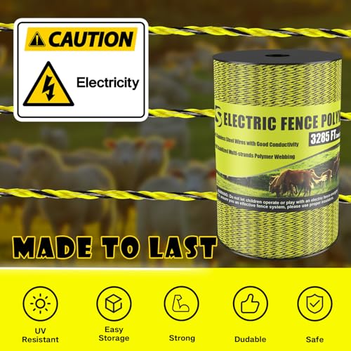 BESTEEL Electric Fence Poly Wire Electric Fencing Polywires 3285 Feet 1000M - size: 3285 Feet