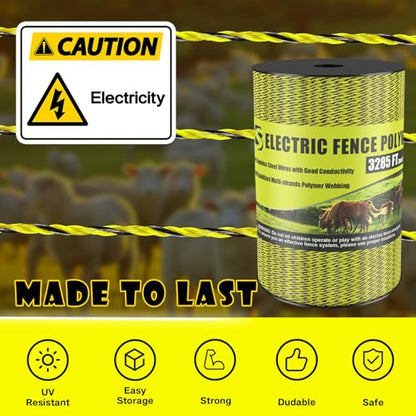 BESTEEL Electric Fence Poly Wire Electric Fencing Polywires 3285 Feet 1000M - size: 3285 Feet