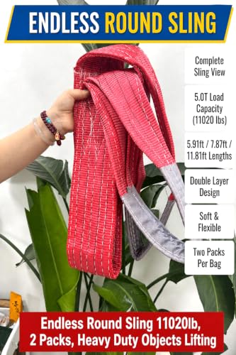 Endless Round Sling 11020lb 7.87FT 2 Packs Sling Strap Rigging Polyester Endless Lift Sling for Hoist Heavy Duty Objects Heavy Duty Poly Lifting Sling【5T-2.4M】 - size: 5T 2.4M 2Pack