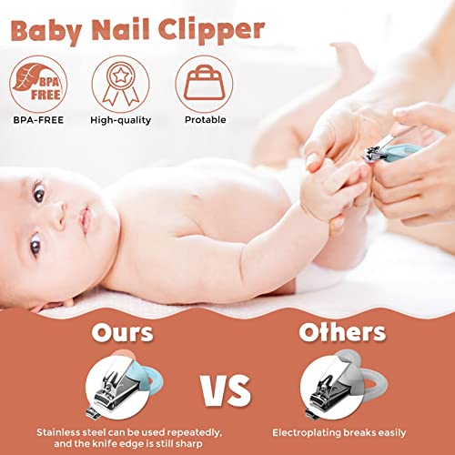 Baby Nail Clippers Set with Cute Case, Infant Fingernail and Toenail File Kit for Newborn Manicure and Pedicure, New Mom Grooming Gift - color: Lan Blue