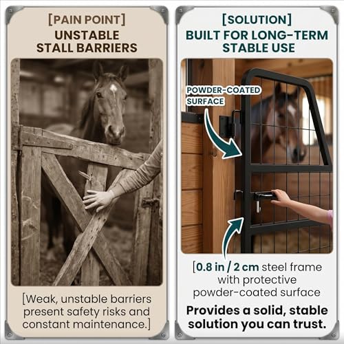 Welded Horse Stall Door, 48 x 32in Stall Guards for Horses with Two-Way Opening, Heavy Duty 0.8in Stall Gate, Stronger Horse Stall Guard Ideal for Standard Barn Doorways and Equestrian Properties
