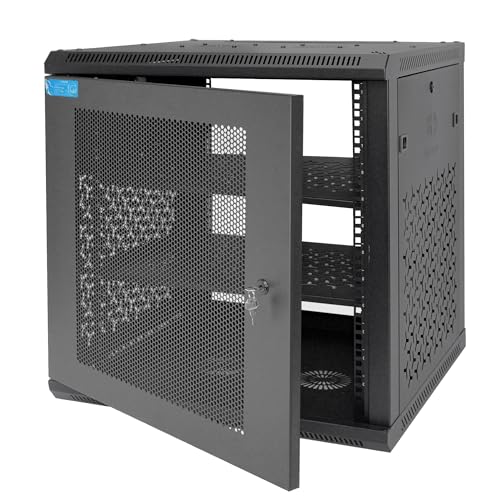 12U Wall Mount Server Cabinet with A Lockable Front Vented Door, Cooling Fans, Removable Side Panels - 60cm Depth, 19" Network Rack Including 2 PCS Full-Size Rack Shelves for IT Equipment - size: 12U/600mm Depth