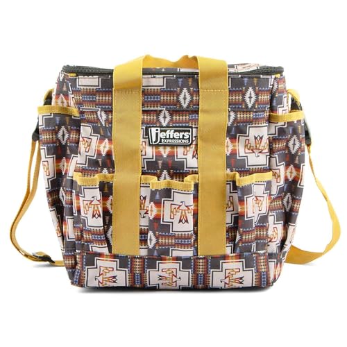 Jeffers Expression Deluxe Horse Grooming Bag – Large Zip Top Equestrian Tote w/Multiple Pockets, Handles & Adjustable Shoulder Strap, Padded Feet, Barn Essentials 11.5"x10.5"x8.5" - Thunderbird - color: Thunderbird