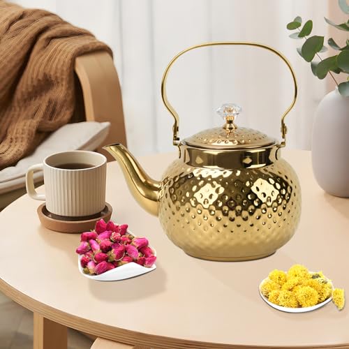 1.2L Hammered Tea Kettle Stovetop, Gold Tea Pot with Strainer for Stove - color: Gold-1.2L