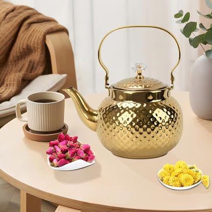 1.2L Hammered Tea Kettle Stovetop, Gold Tea Pot with Strainer for Stove - color: Gold-1.2L