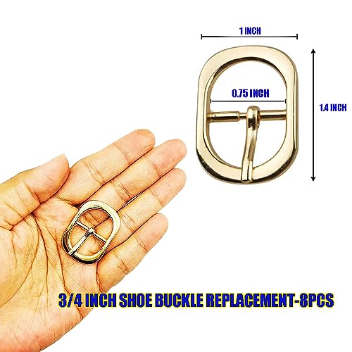 Shoe Buckle Replacement Set 3/4 Inch for Purse Strap Leather Belt, Roller Pin Buckles Single Prong Buckle-8 PCS - color: Gold