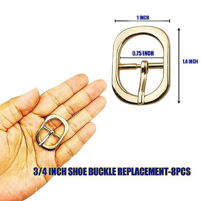 Shoe Buckle Replacement Set 3/4 Inch for Purse Strap Leather Belt, Roller Pin Buckles Single Prong Buckle-8 PCS - color: Gold