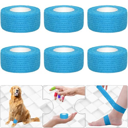 6 Pack Light Blue Self Adhesive Bandage Wrap 1 Inches x 5 Yards - color: Light Blue, size: 1 Inch