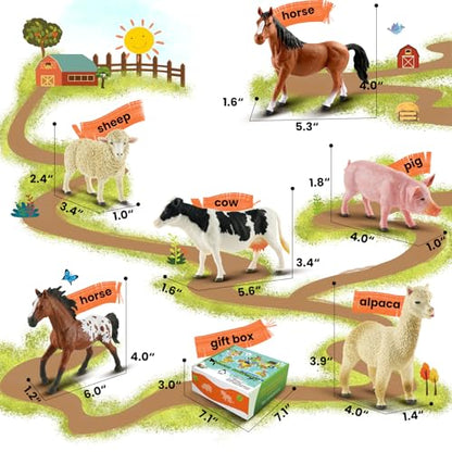 Zippytots 6PCS Farm Animal Toys for Kids 3-5 Realistic Plastic Farm Animal Figurines Educational Learning Toy for Toddlers Boys Girls Kids Farm Toys - style: 6-PC Farm Animal Figures Set