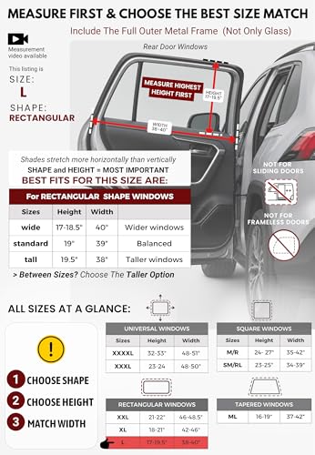 L/Car Window Shades for Baby, 8 Sizes/2-Pack. Stretch-to-Fit Up to H:18"× W:40" Side Rear Windows. Full-Coverage Mesh, Sun & Heat Block. Bug Screen for Car Camping. 96.25% UV Protection | Qualizzi® - size: L - Rectangular