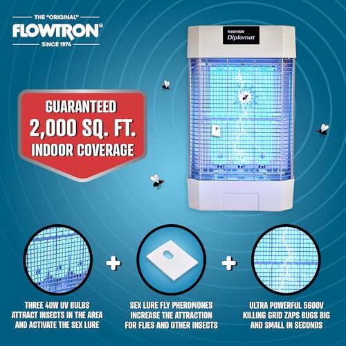 Flowtron Indoor Bug Zapper, 120W UV, Shock Grid, 2000 Sq Ft, UL