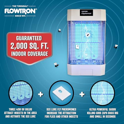 Flowtron Indoor Bug Zapper, 120W UV, Shock Grid, 2000 Sq Ft, UL