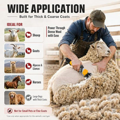 PAT JUUMG 1000W Sheep Shears Electric Farm Livestock Haircut with Blades Professional Animal Clippers 6 Speed Heavy Duty Electric for Thick Horses Sheep Alpacas Goats(Yellow) - color: Yellow